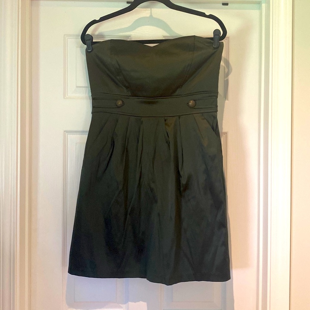 Navy green strapless mini dress